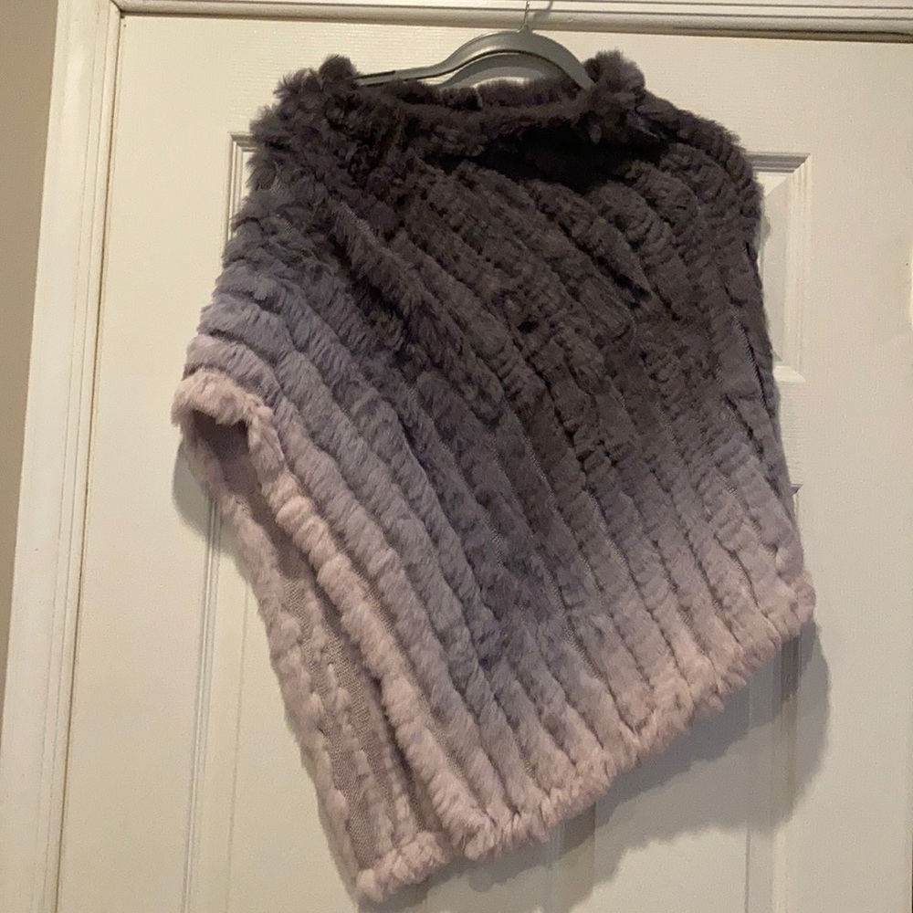 Beautiful soft rabbit fur grey ombré poncho